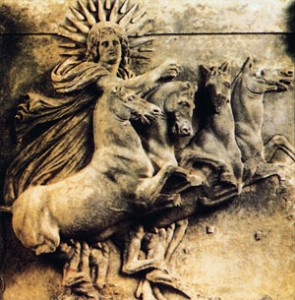 Скульптура с мраморного рельефа квадриги Аполлона, бога Солнца. Рельеф, относящийся к IV-II векам до н.э. был найден Шлиманом при раскопках Трои.