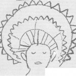 м_харнер_ Золотой ореол вокруг головы шаманом-хиваро, находящегося в измененном состоянии сознания. Нарисовано другим шаманом-хиваро.